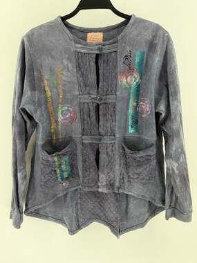 Steel Pony Size 1 Gray Art-to-Wear Cotton Patchwork Jacket Artsy Boho